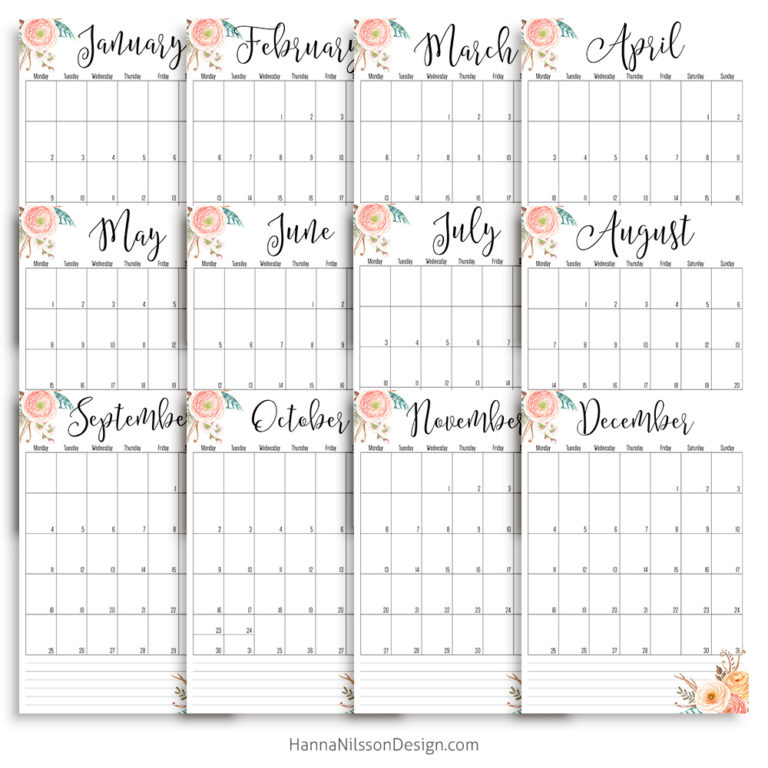 2017 printable A5 planner calendars Hanna Nilsson Design