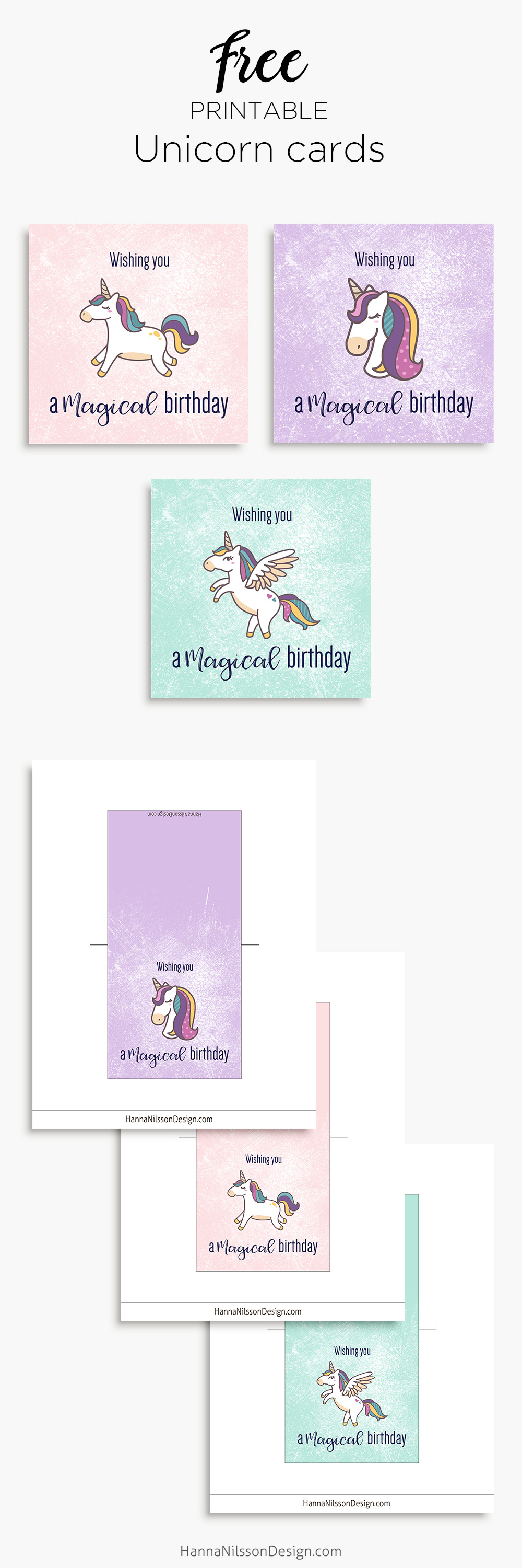 Magical unicorn birthday printable cards Hanna Nilsson Design