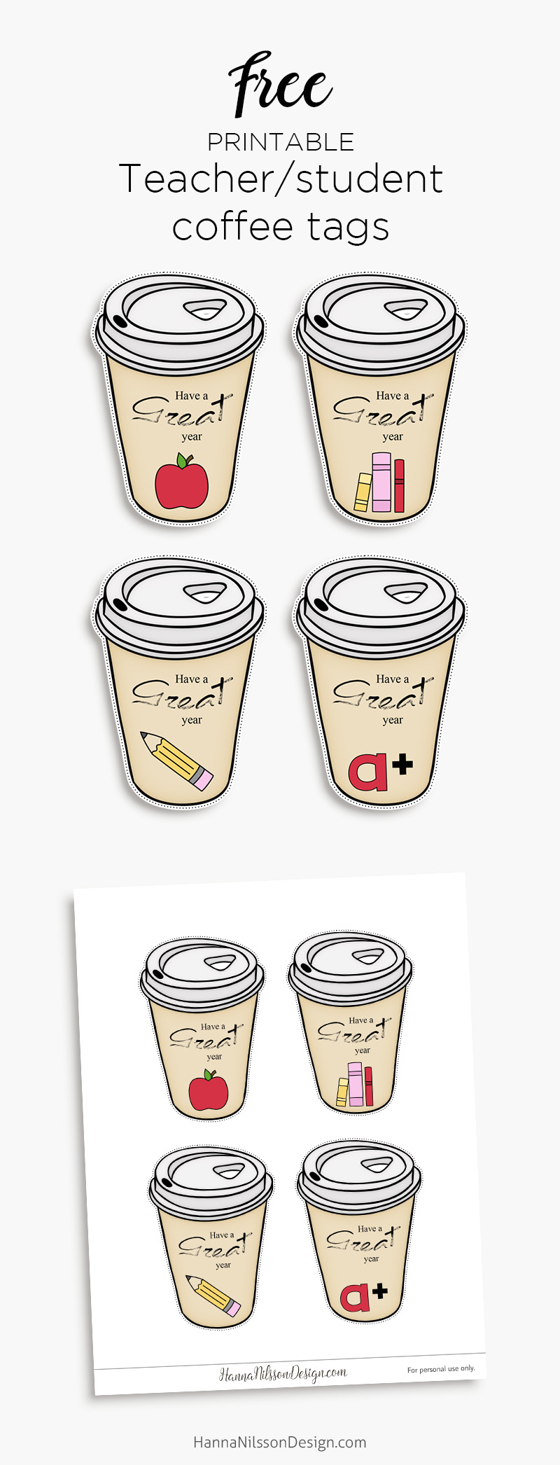 Take away coffee tags for teachers and students – Hanna Nilsson Design